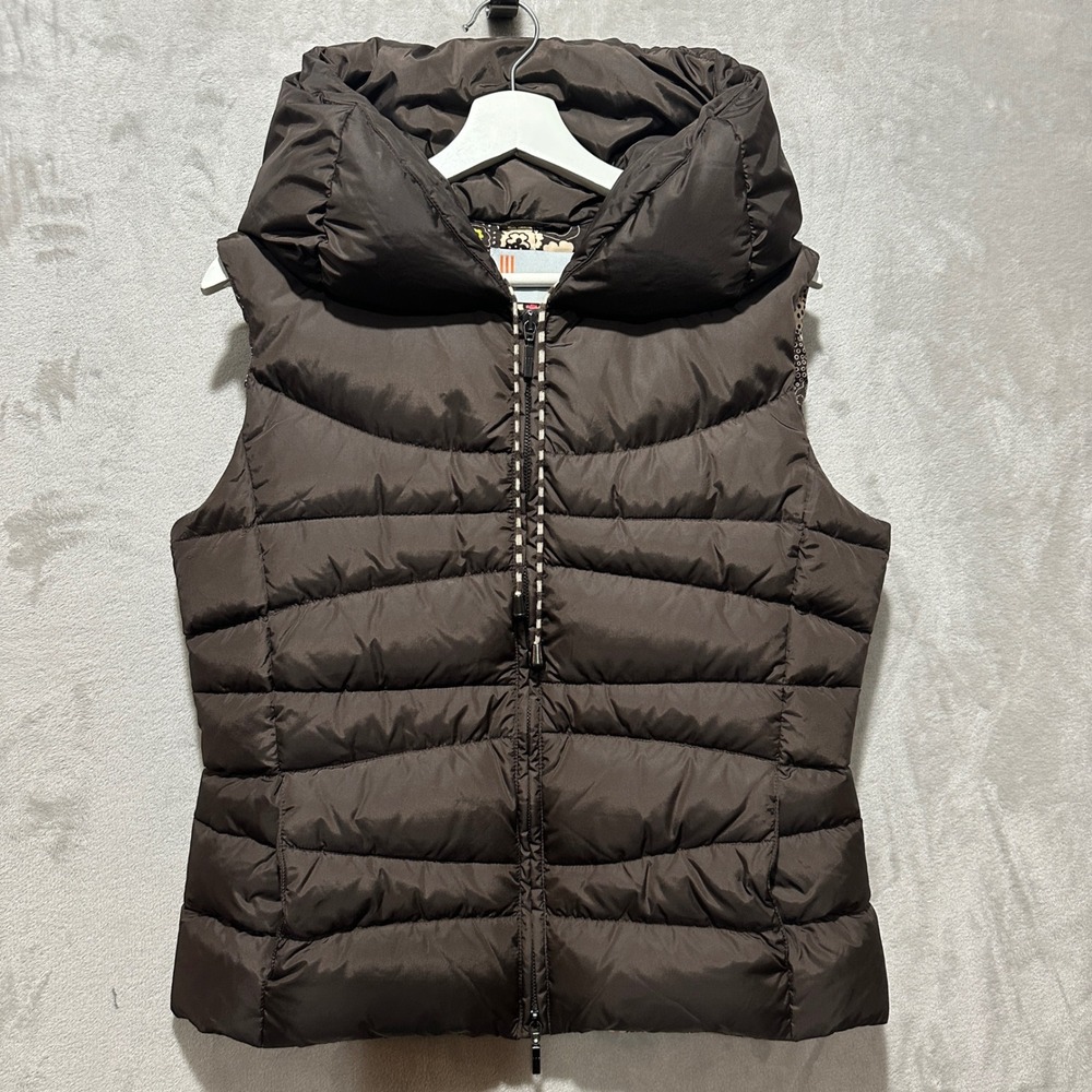 Missoni Womens Quilted Puffer Vest Brown High Neck Drawstring Size 10